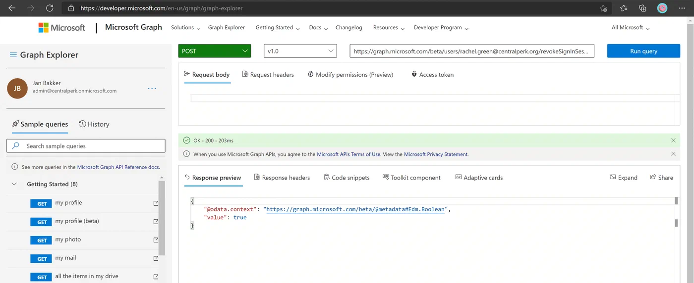 PowerShell command for revoking a user’s refresh token