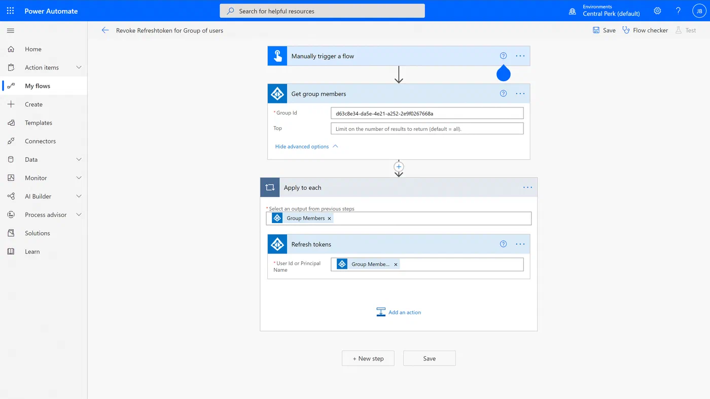 Power Automate flow for revoking user refresh tokens
