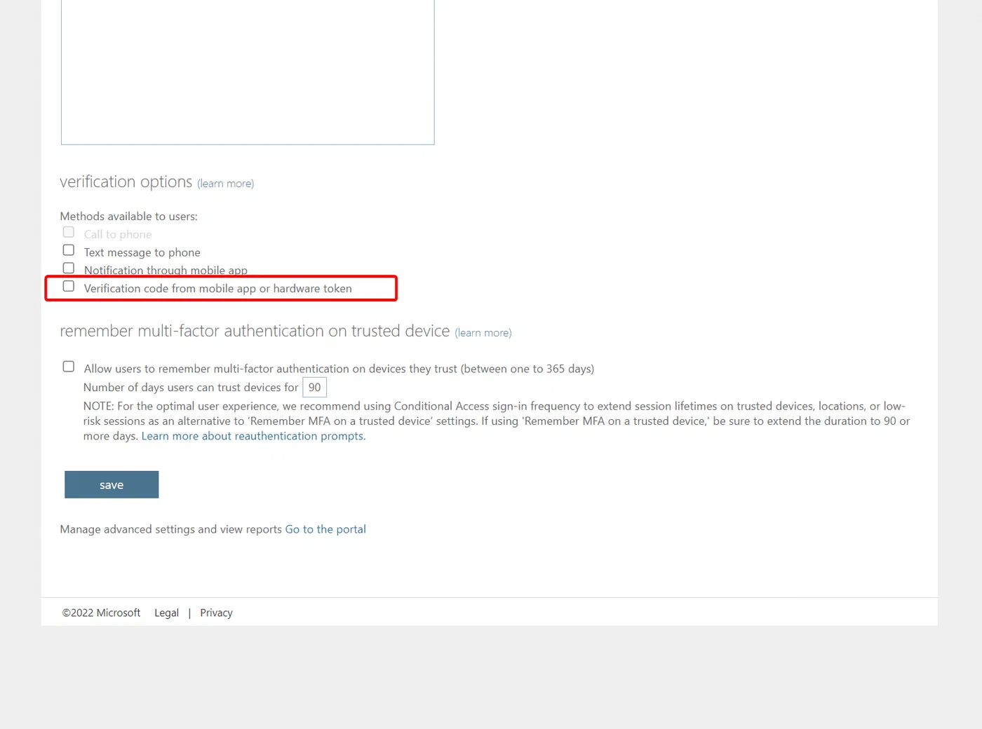 Screenshot related to Example - Allow 3rd party Authenticator Apps for a specific group only