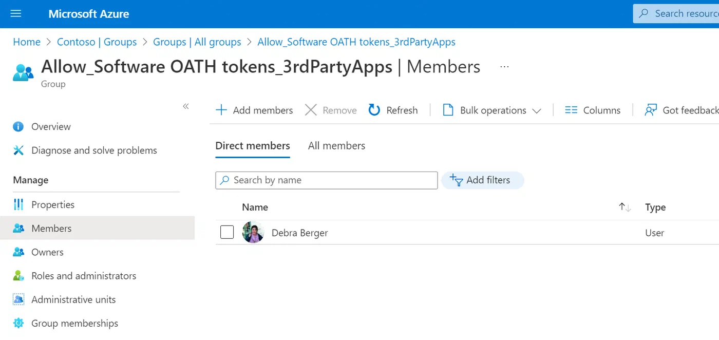 Screenshot related to Example - Allow 3rd party Authenticator Apps for a specific group only