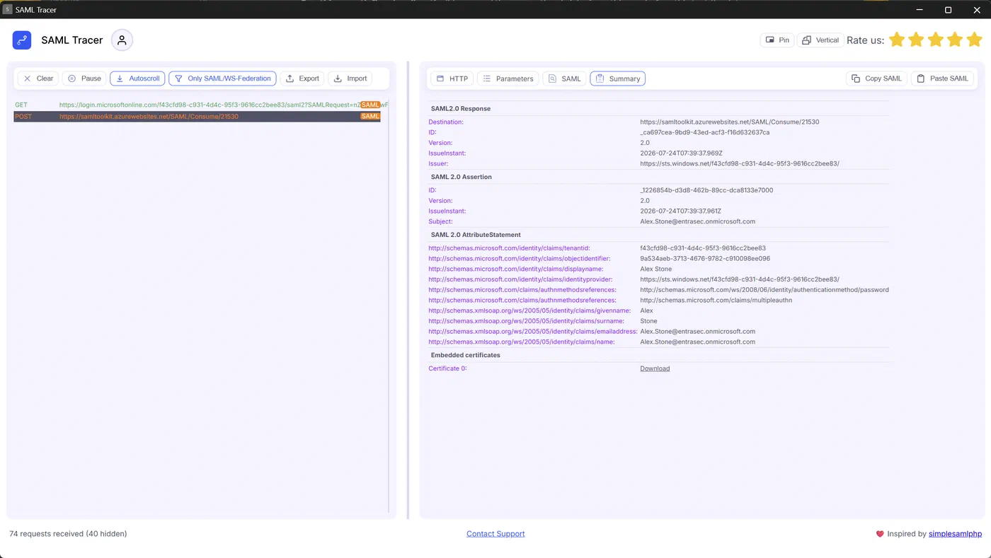 SAML assertion before adding the amr claim