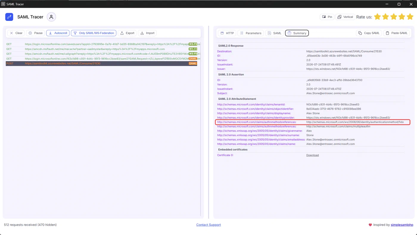 SAML assertion containing the authnmethodsreferences attribute