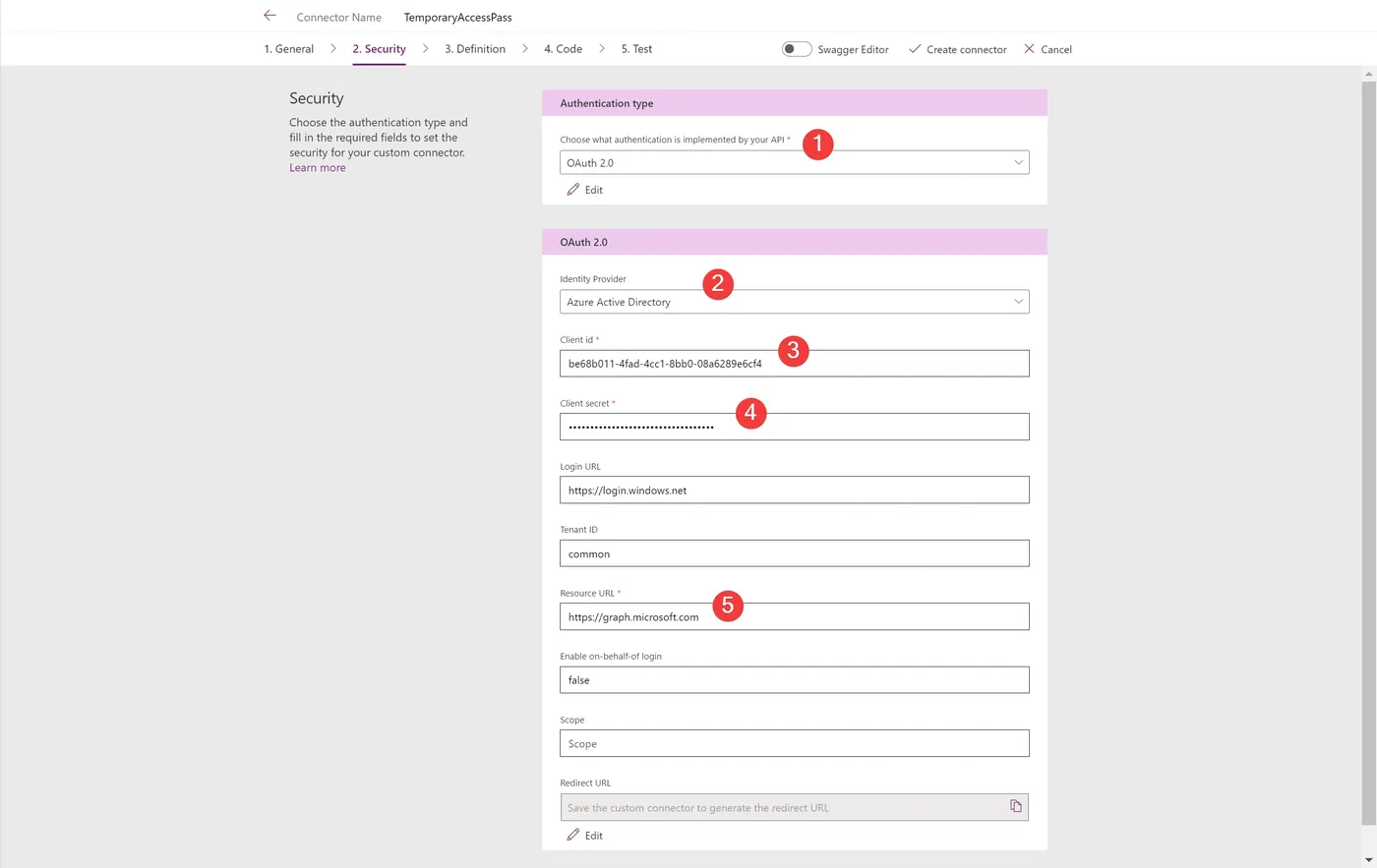 Custom connector security setup using Azure Active Directory OAuth 2.0