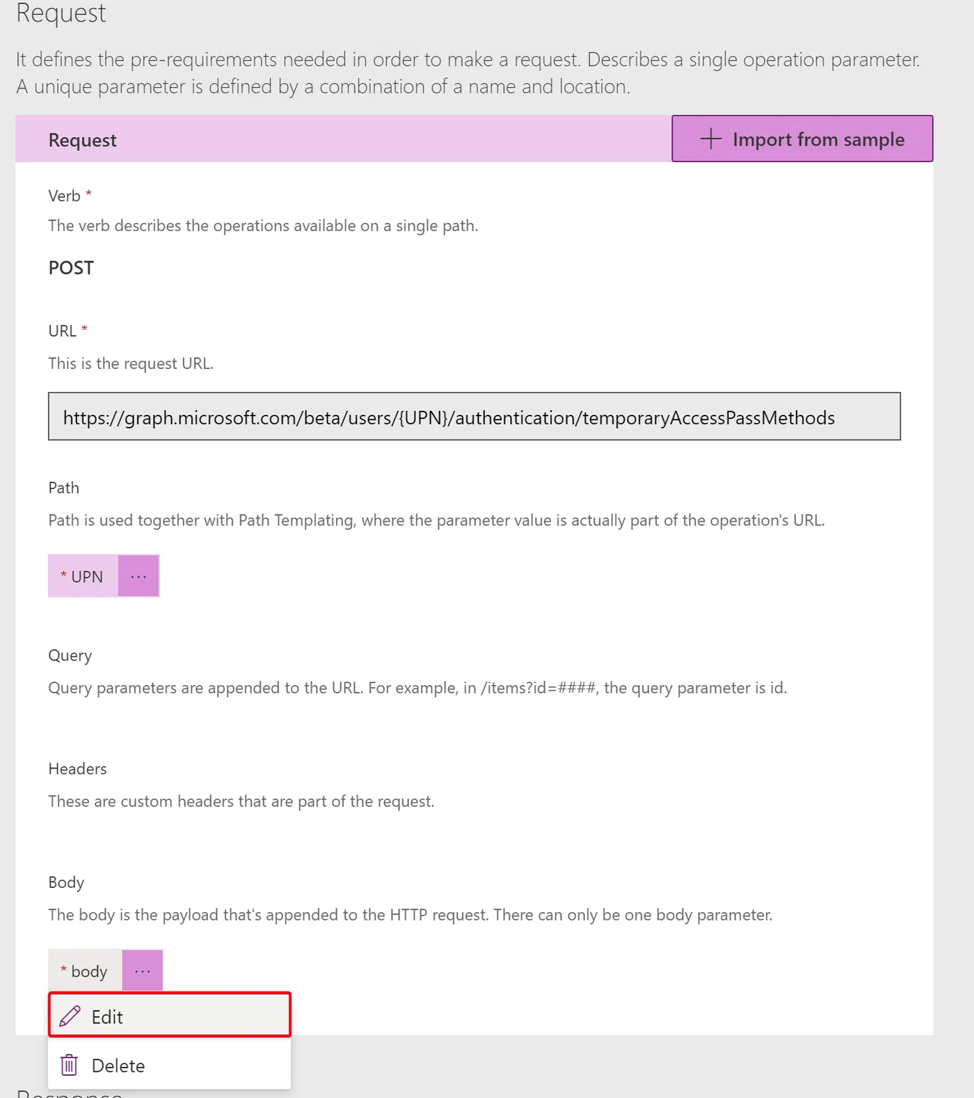 Custom connector request body parameter set as required
