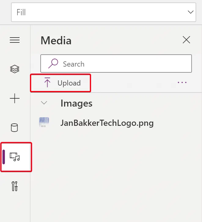 App header with a title label and an uploaded logo image