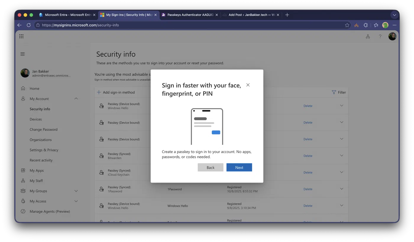 Passkey registration method selection