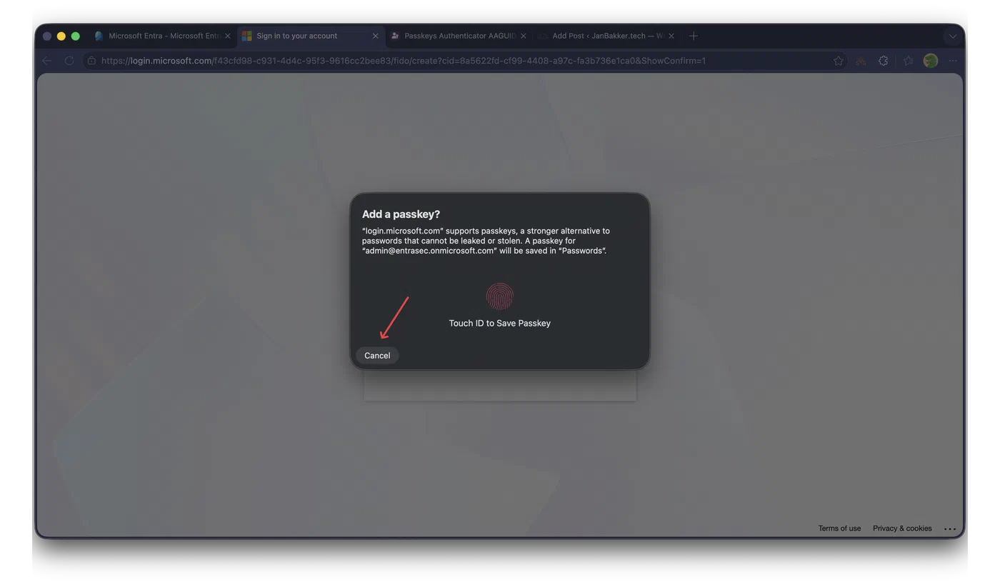 Canceling synced passkey registration