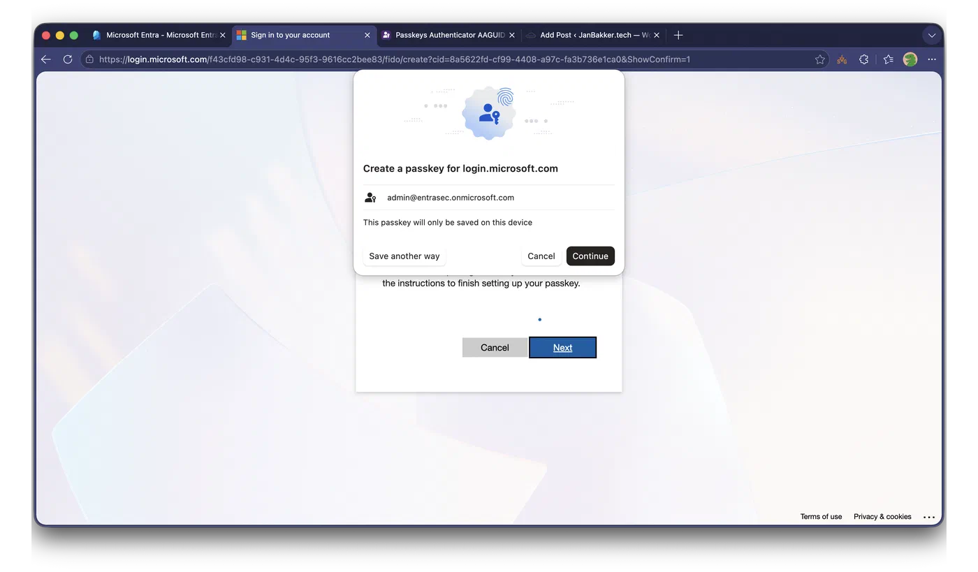 Confirming the Edge passkey provider