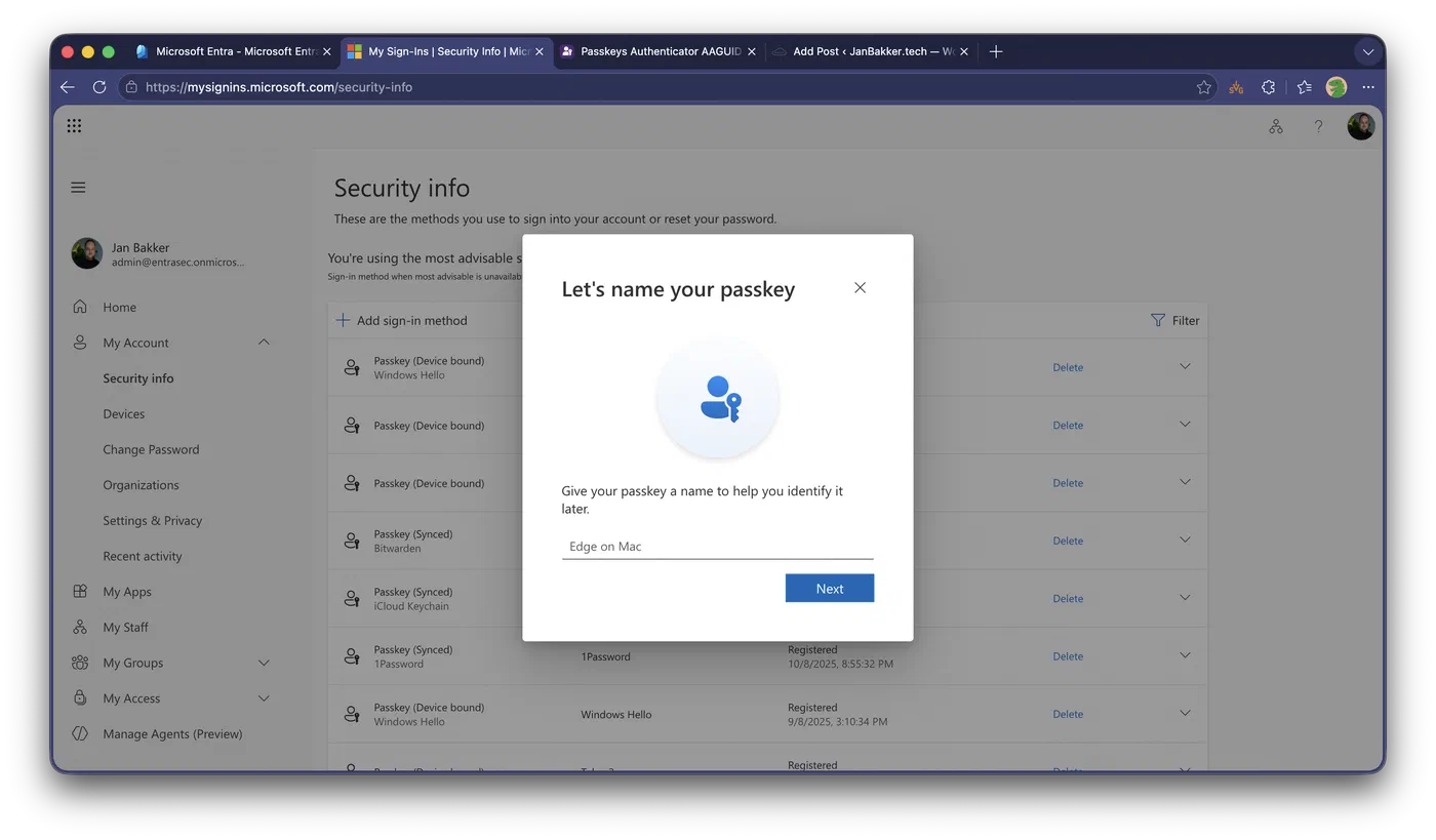 Naming a device-bound passkey
