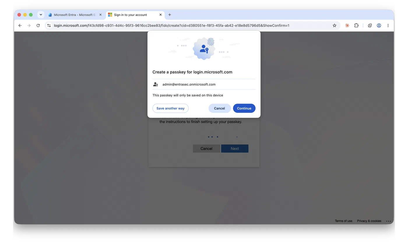 Confirming the Chrome passkey provider