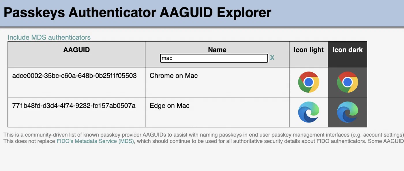 Passkey registration options in a Mac browser