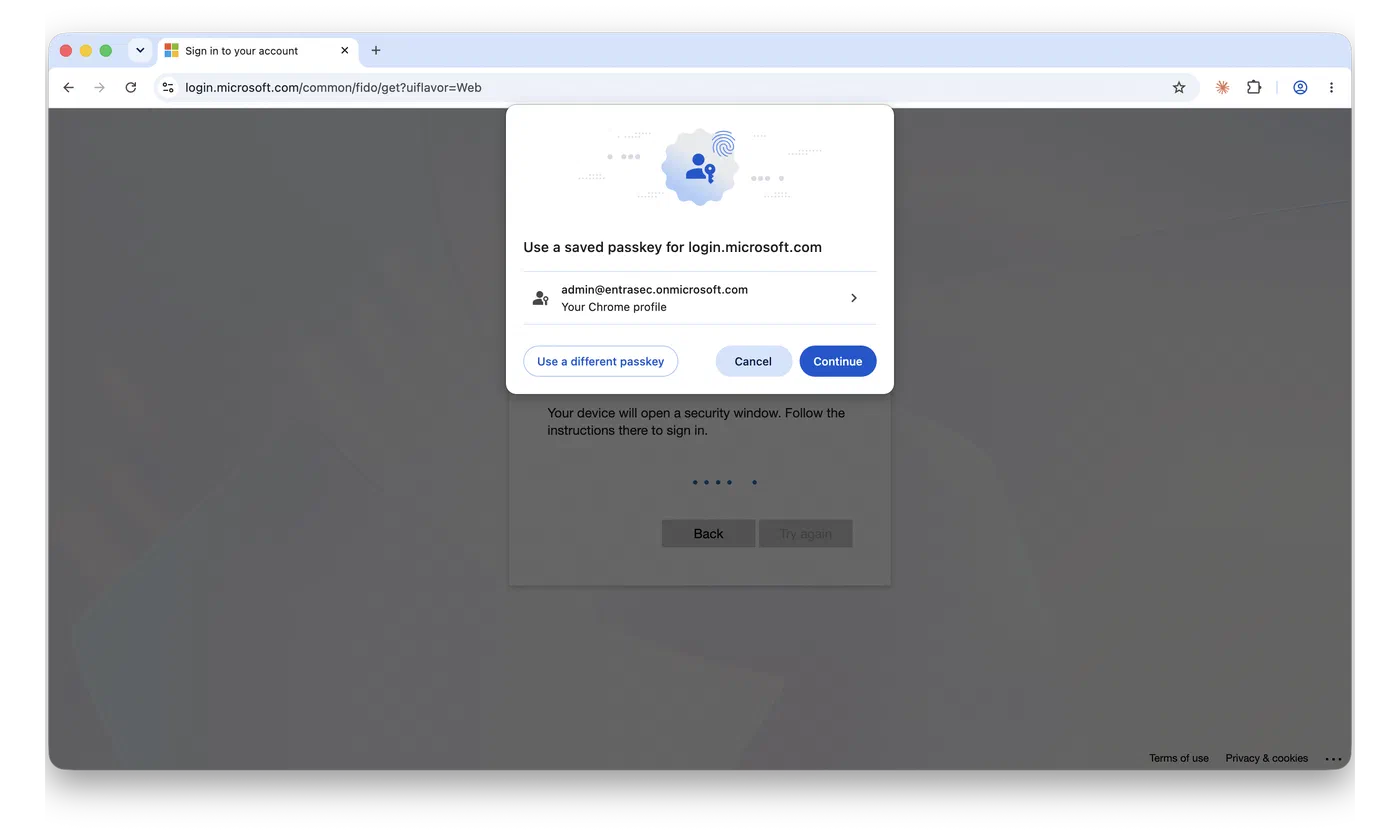 Using a device-bound passkey in a browser