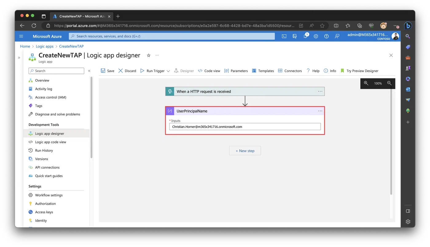 Compose action configured with a user identifier for the access pass