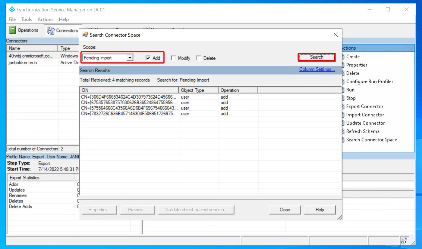 Screenshot related to Search Connector Space