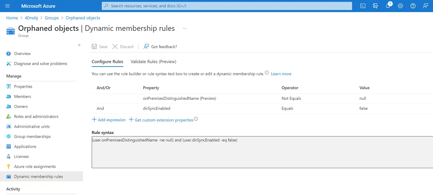 Screenshot related to Azure AD Dynamic Groups