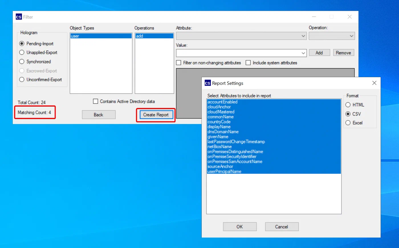 Screenshot related to csReporter