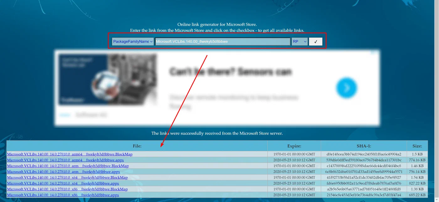 Microsoft Store package lookup for Microsoft VCLibs dependency bundles
