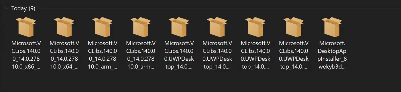 Downloaded Microsoft VCLibs dependency packages in APPX file format