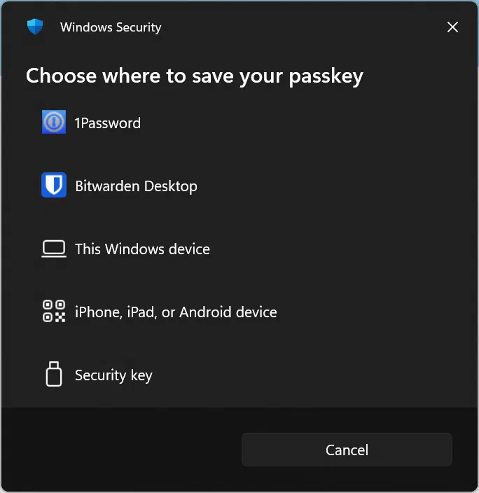 Screenshot showing Windows 11 advanced passkey settings (step 1)