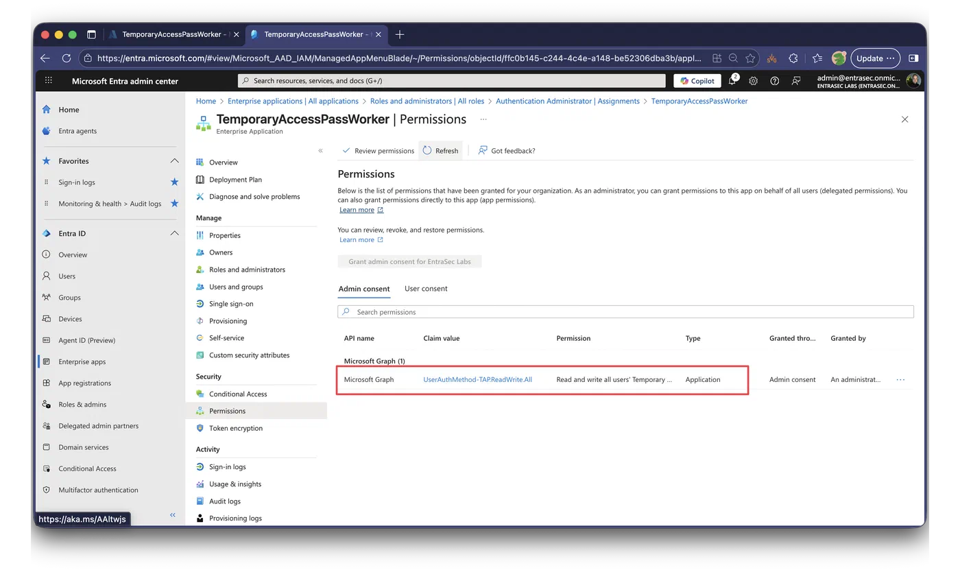 Screenshot showing Least-privilege Temporary Access Pass creation (step 6)