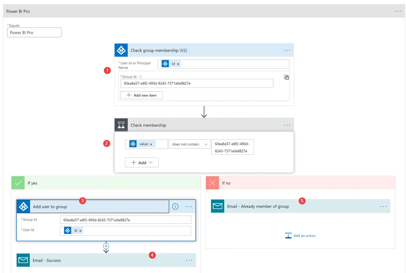 Power Automate license case checking group membership before adding a user