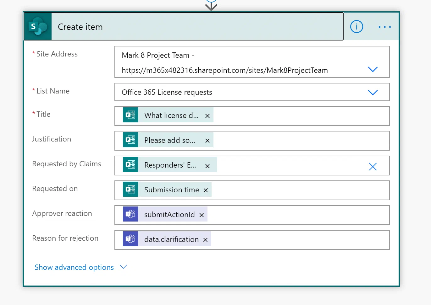 Power Automate SharePoint action recording each license request for audit