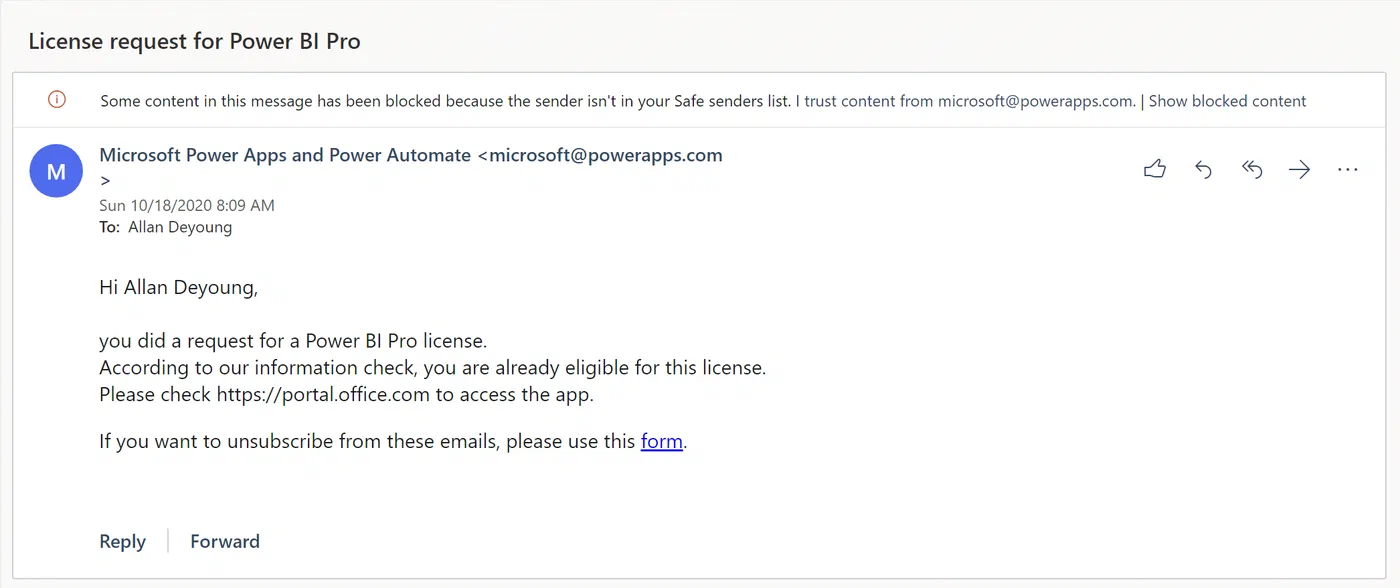 Email notification that the requester already belongs to the license group