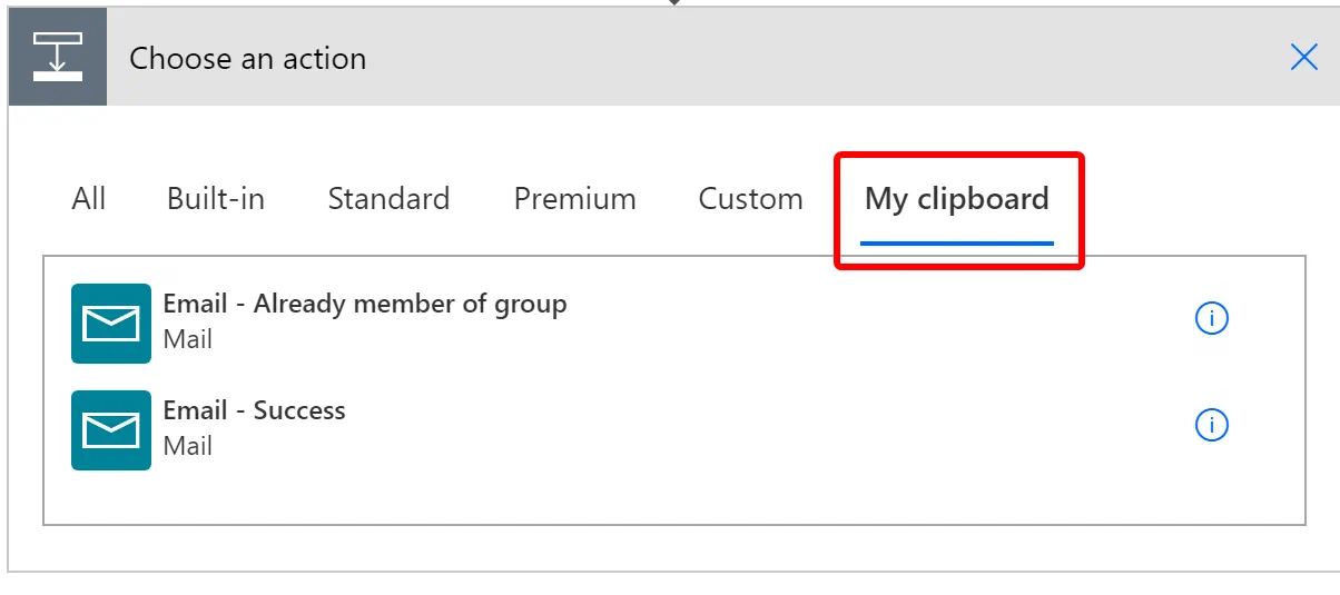 Power Automate email action configured for license request rejection