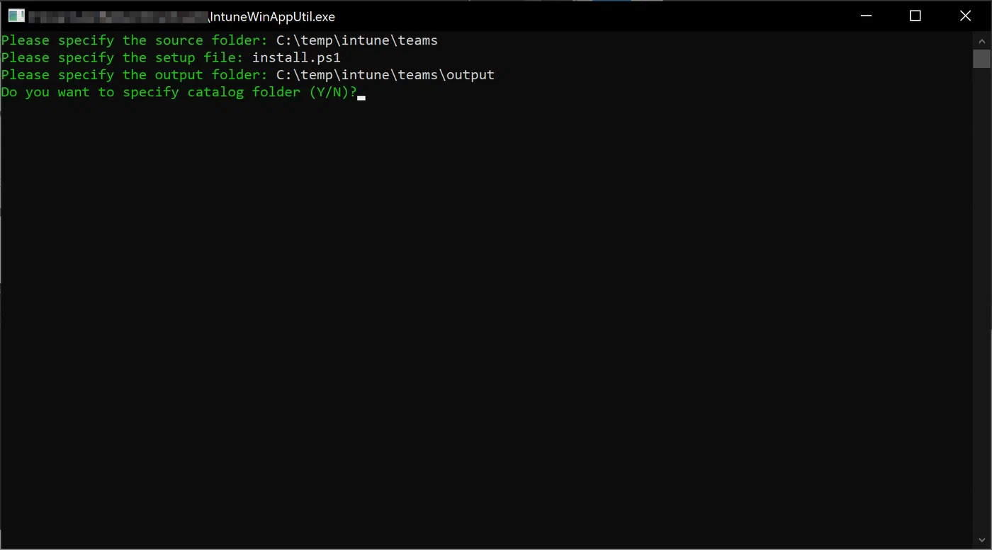 Microsoft Win32 Content Prep Tool prompting for source and output folders