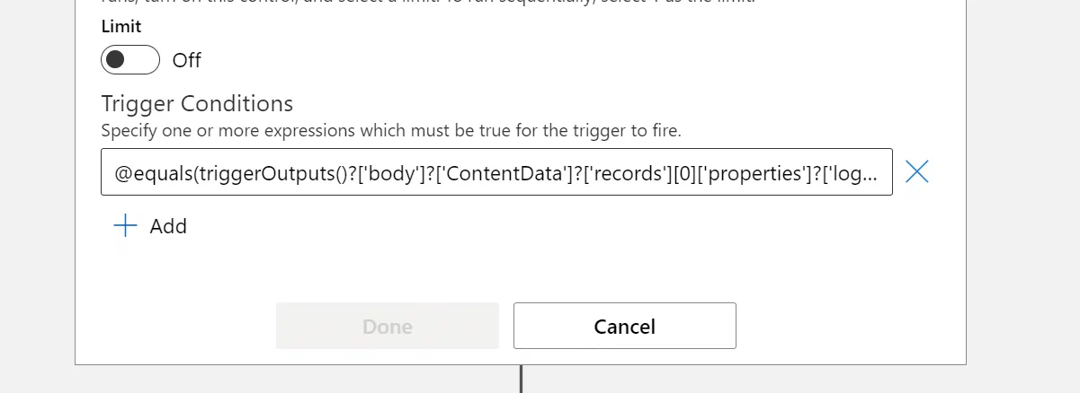 Logic Apps trigger condition filtering for Authentication Methods audit events