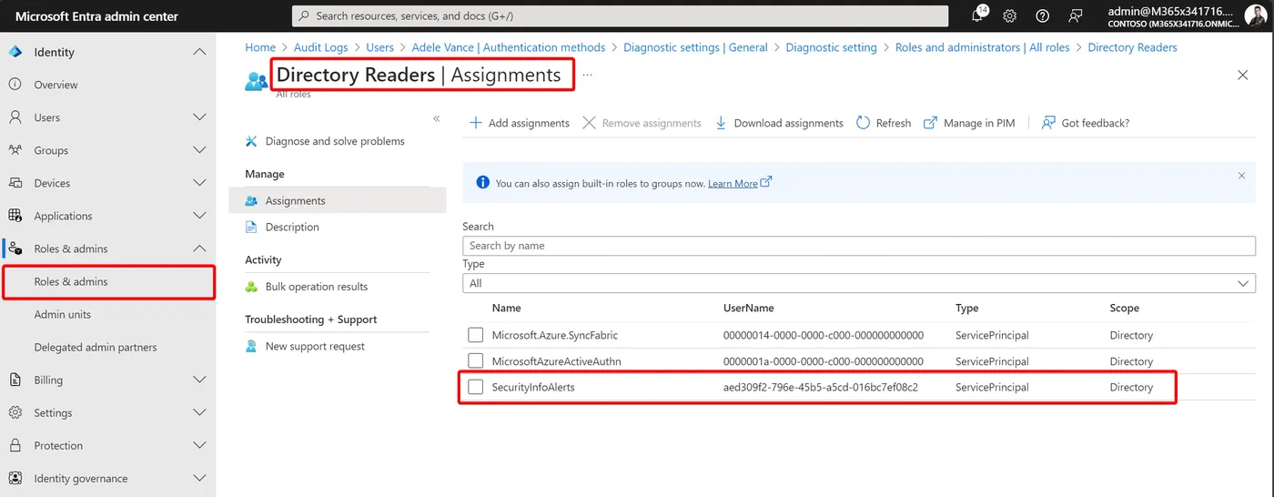 Azure role assignment granting Directory Reader to the Logic App identity