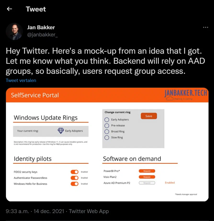 Power Apps mockup for self-service participation in Microsoft 365 pilots