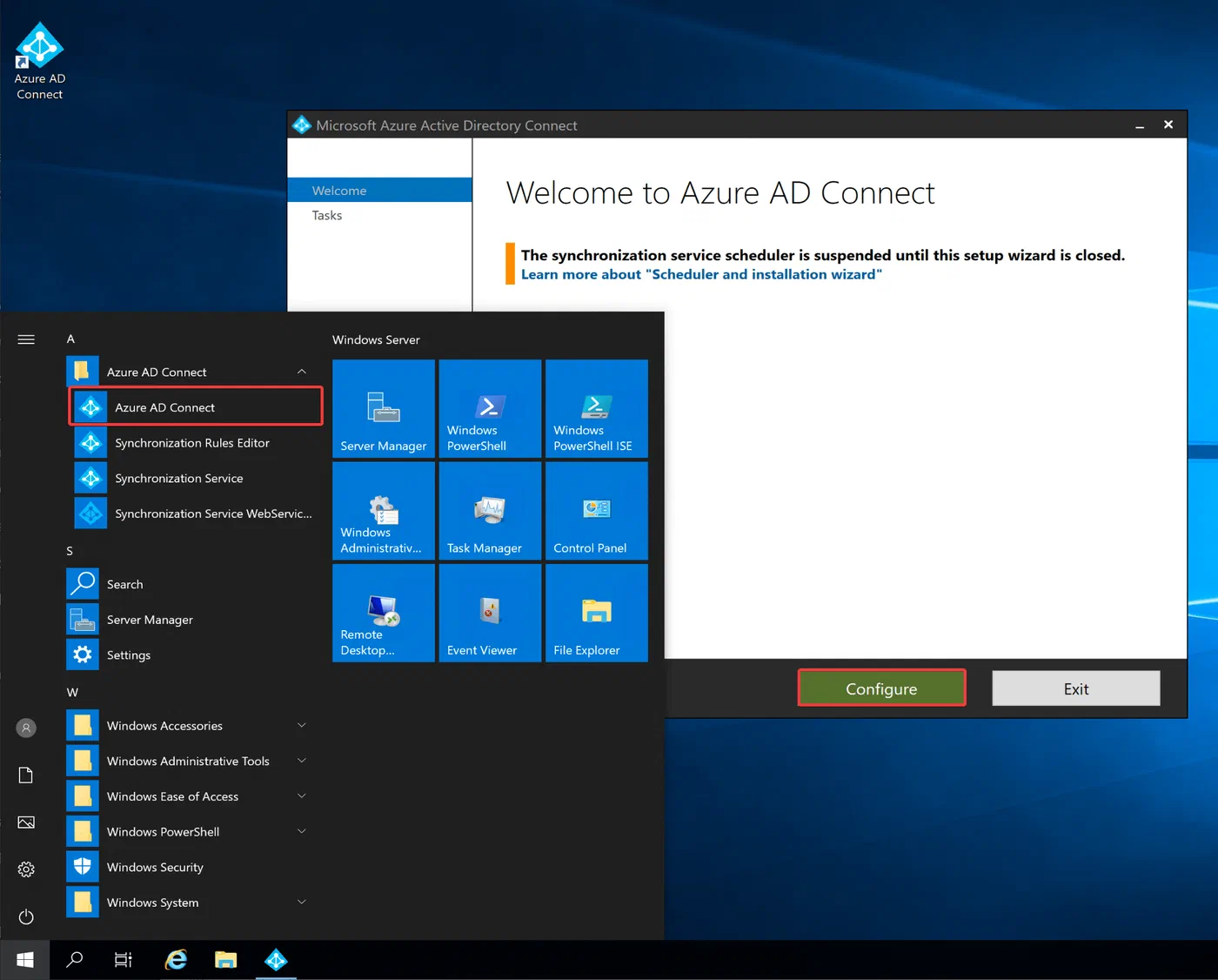 Azure AD Connect wizard welcome page for customizing synchronization options