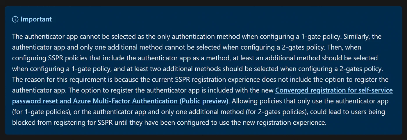Microsoft guidance about Authenticator app use with self-service password reset