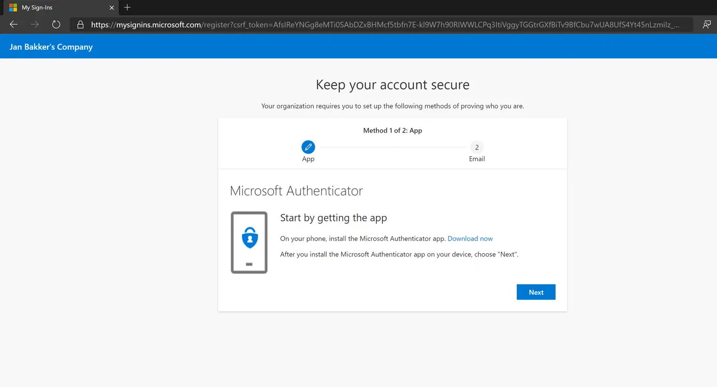 Combined security information registration portal showing authentication methods