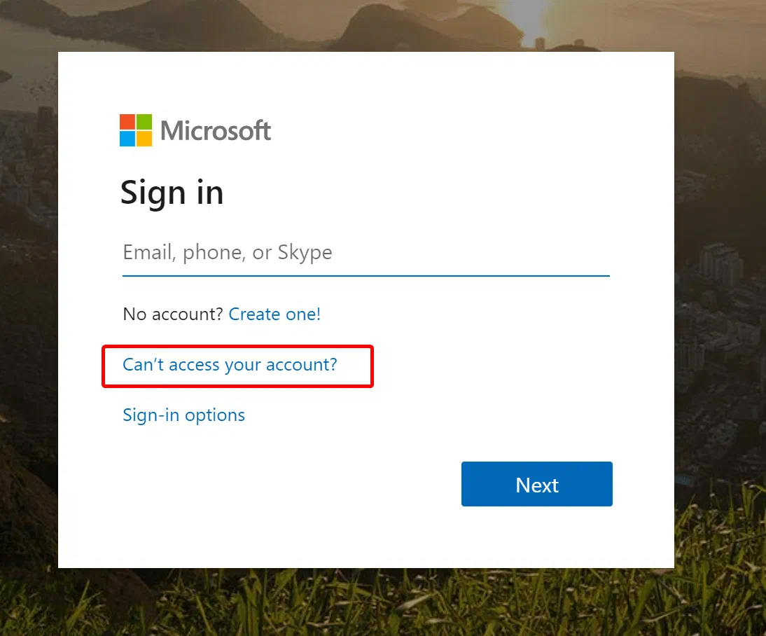 Self-service password reset portal sign-in screen