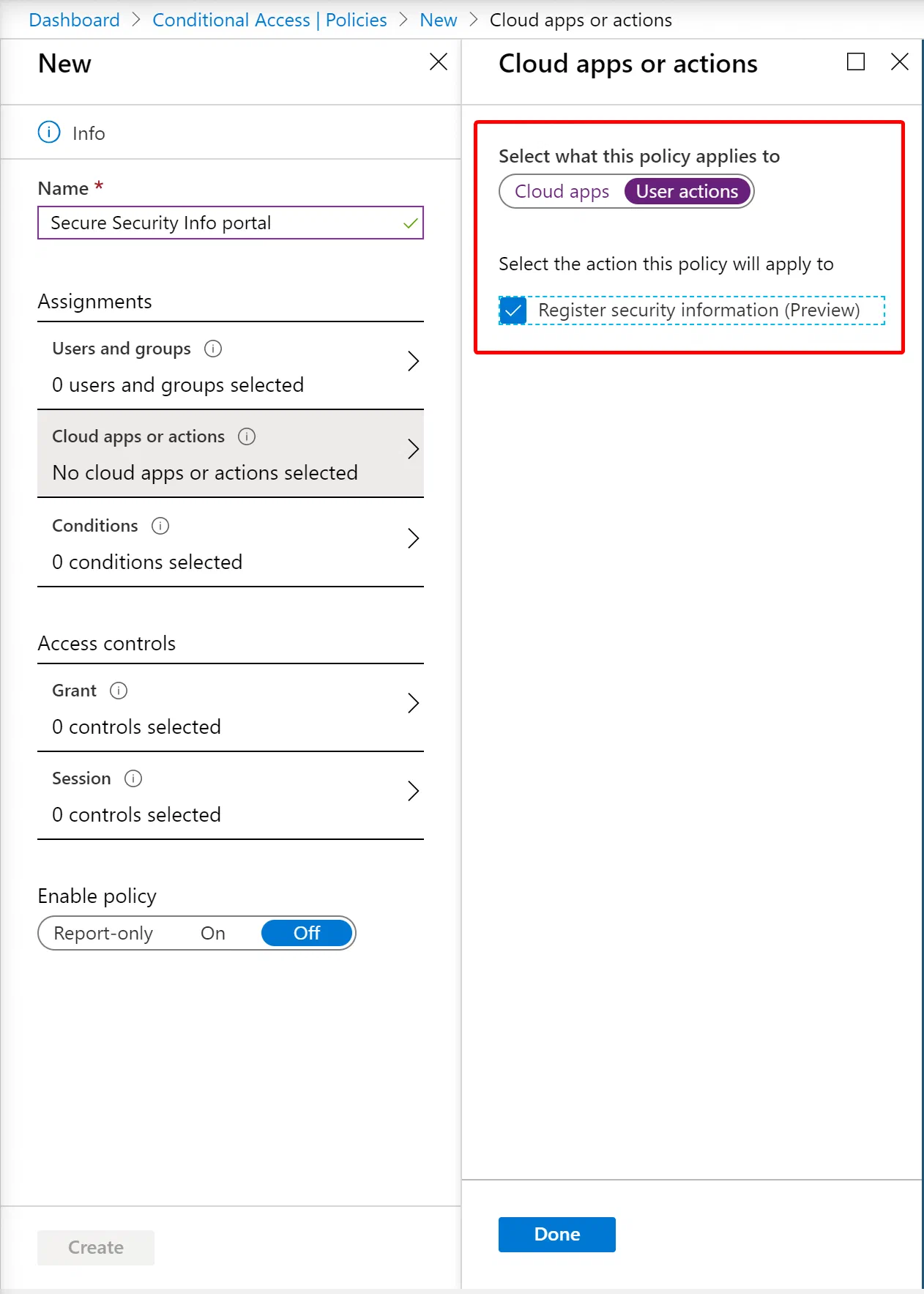 Conditional Access policy restricting security information registration by location