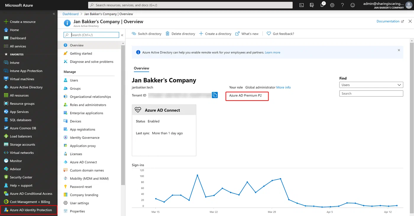 Azure Identity Protection portal entry for configuring sign-in risk policies