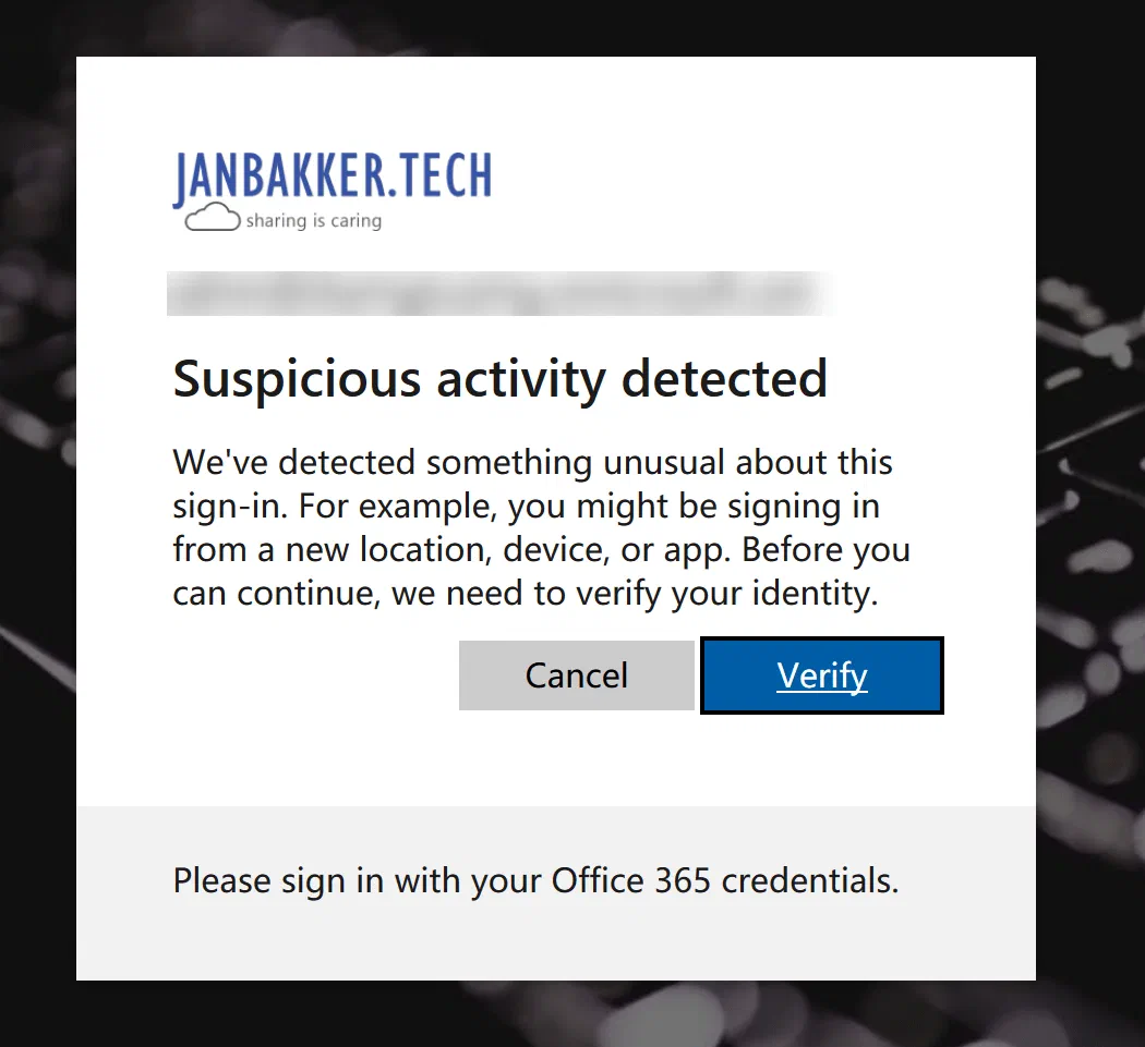 User sign-in prompt requesting MFA after a risky anonymous-IP login