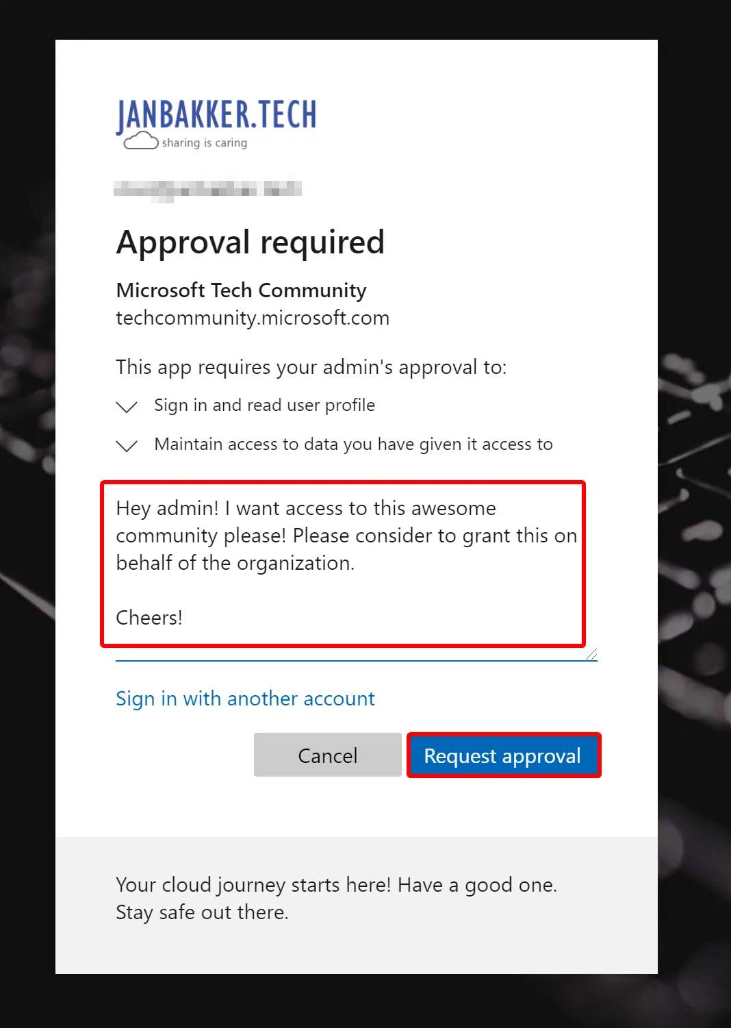 User experience for requesting administrator consent to an application