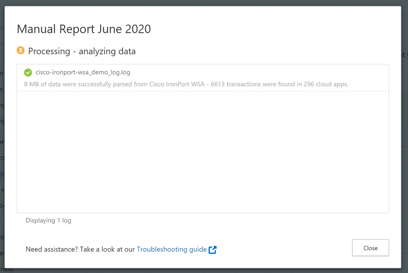 Cloud Discovery report processing status in the portal