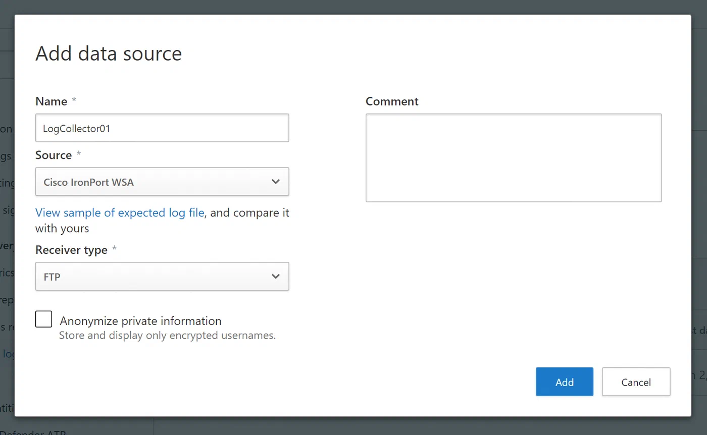 Cloud Discovery data source configuration with FTP receiver selected