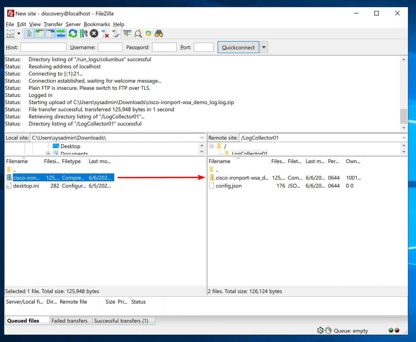 Firewall log files uploaded to the collector’s FTP directory