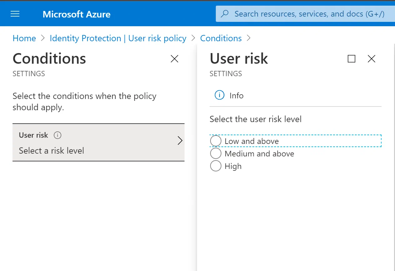 Azure AD Identity Protection user risk policy controls and risk levels