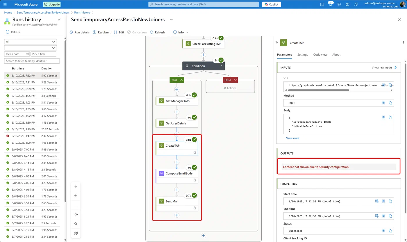 Screenshot 14 from Poor man’s IGA: Generate Temporary Access Pass for joiners