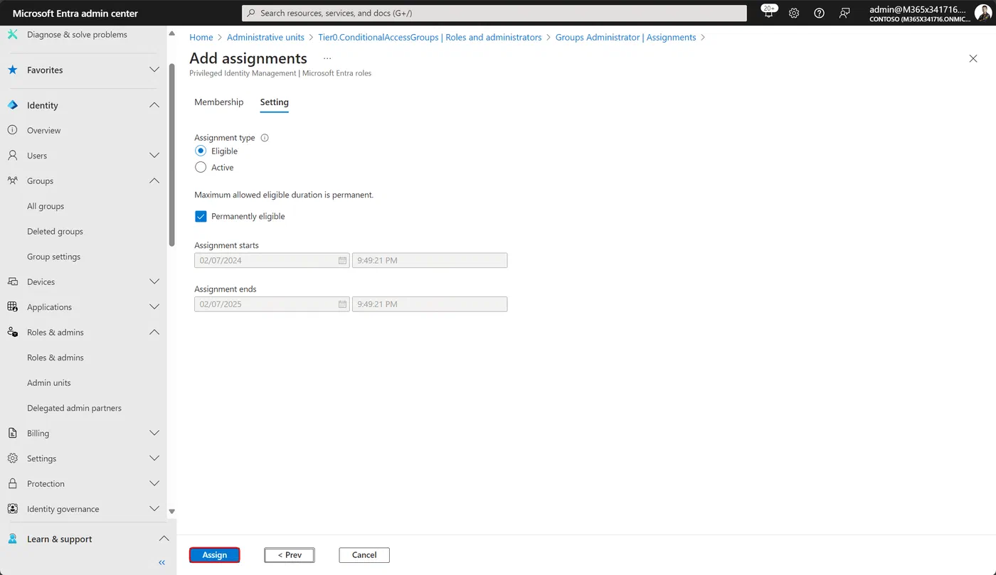 Set the role assignment duration