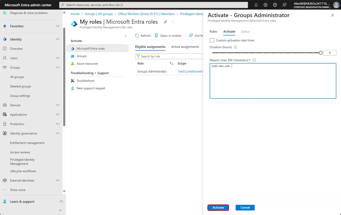 Activate the Groups Administrator role in PIM