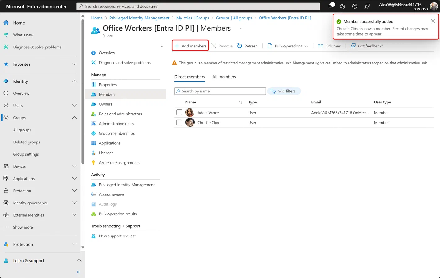 Add or remove group members after role activation