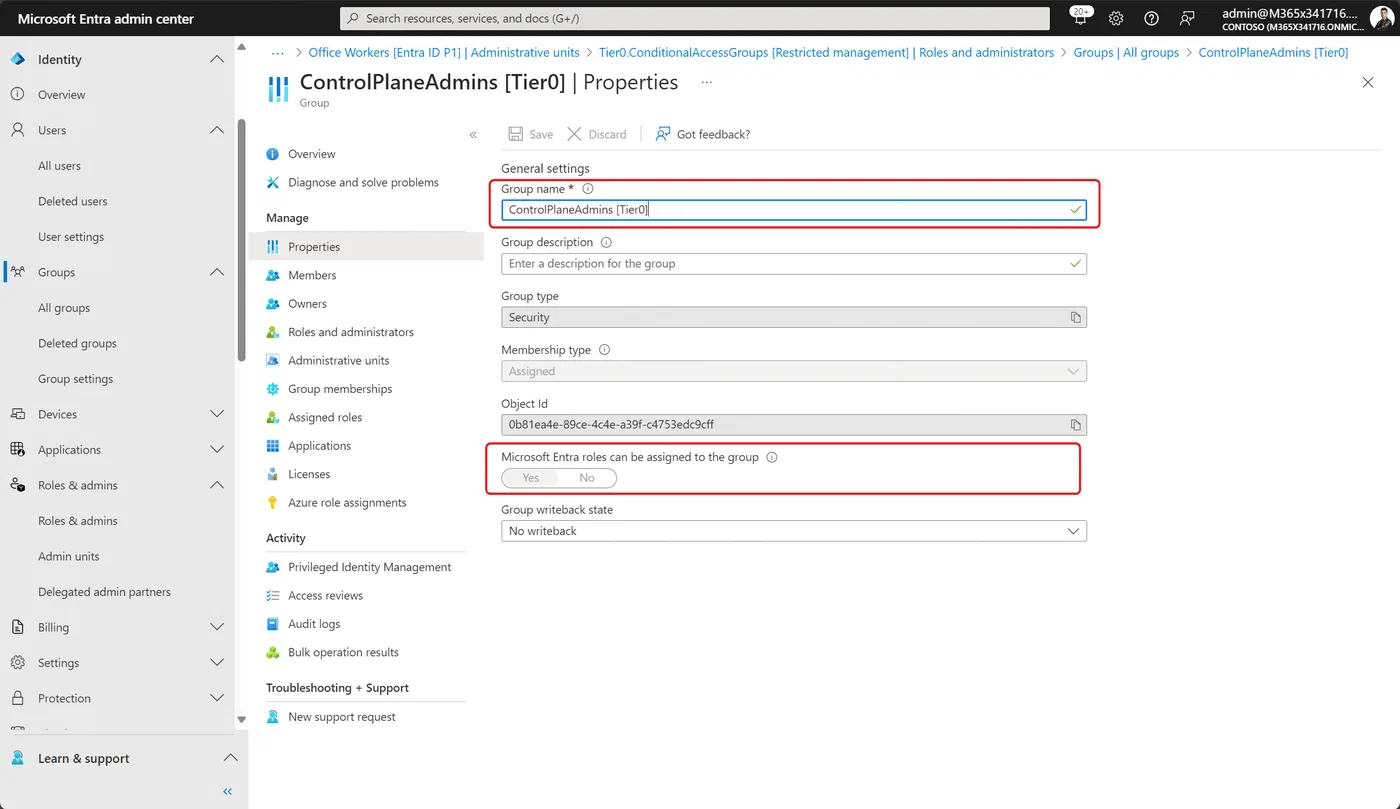 Create a role-assignable group for delegated administration