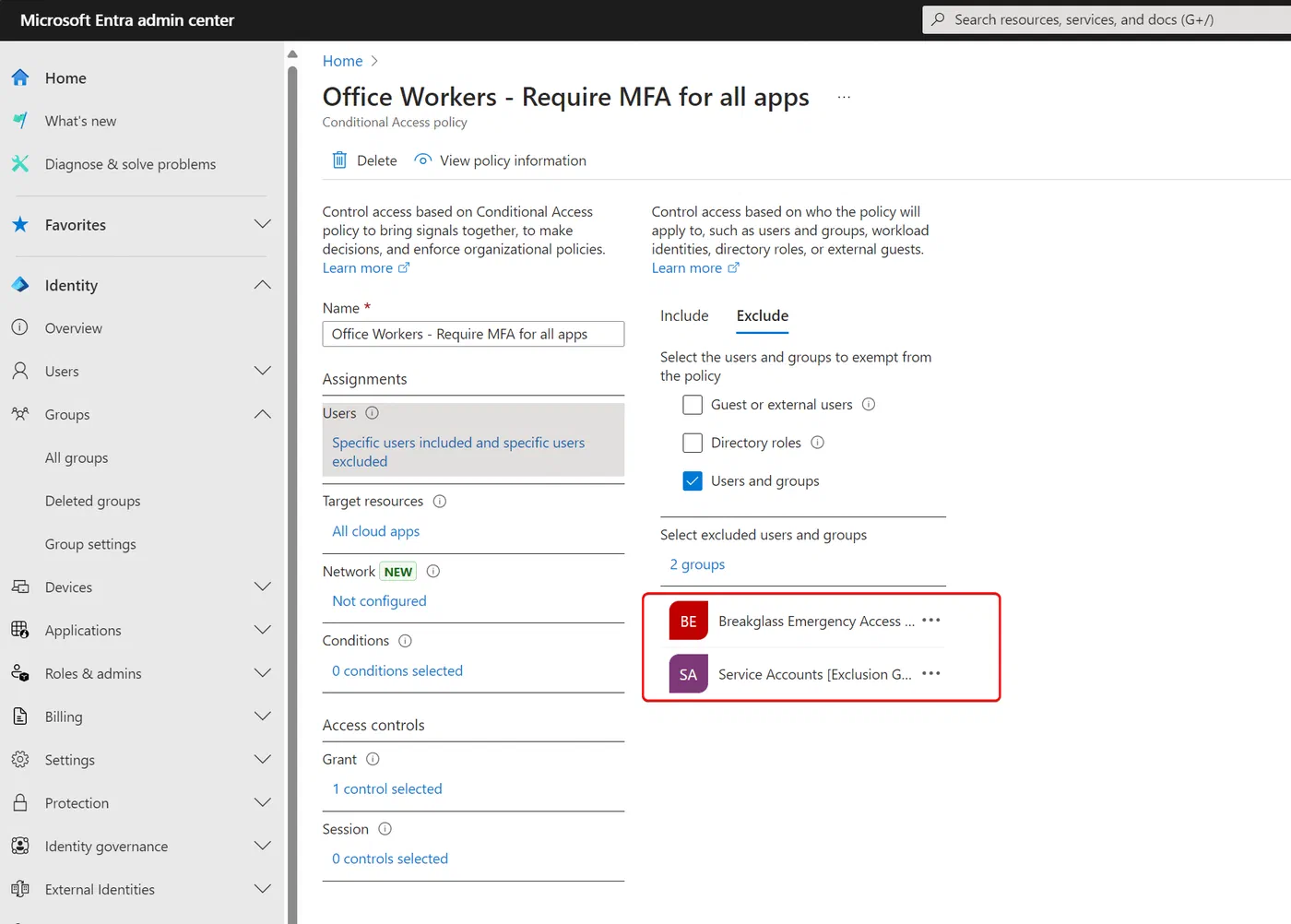 Conditional Access exclusion group